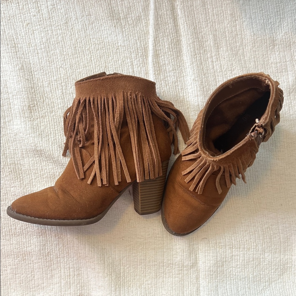 Fringe Suede Ankle Boots - Brown
